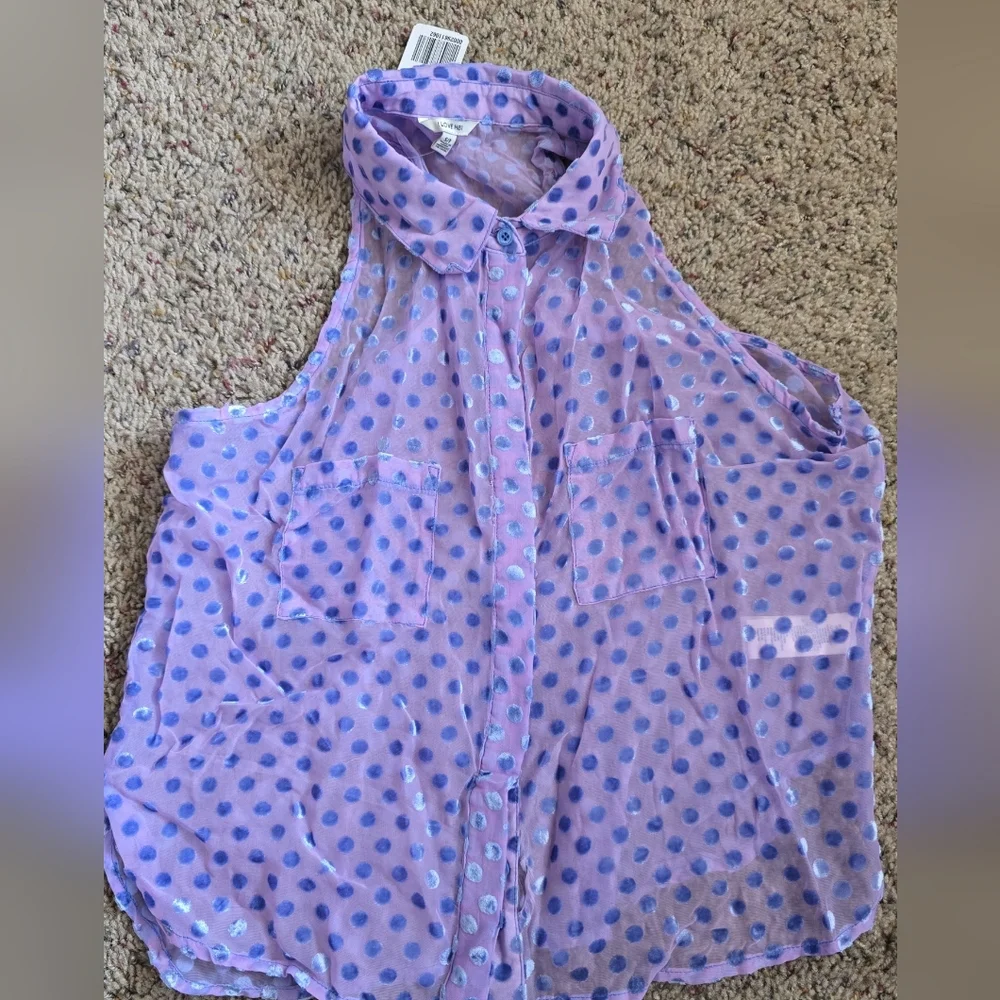 I LOVE H81 LAVENDER POLKA DOT HALTER TANK TOP SZ SMALL-NEW - Picture 1 of 5